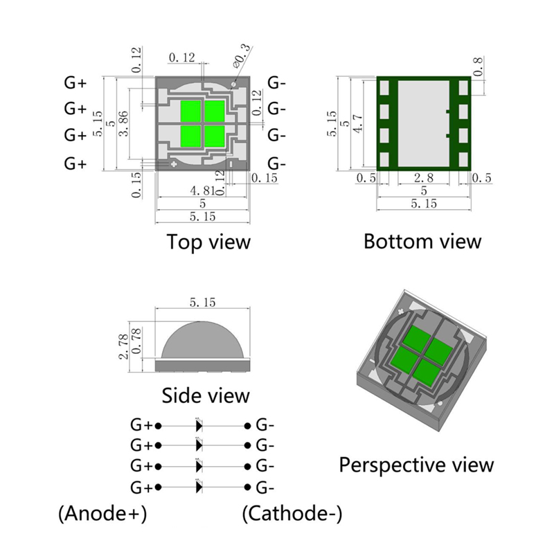 Hoja de datos de LED de alta potencia de 3W LED verde de 3 vatios