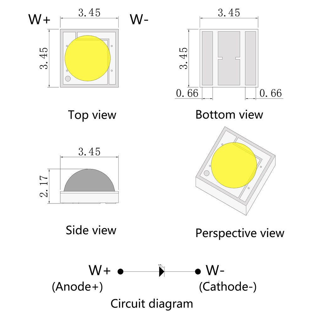Cuenta de luz blanca ultra brillante de alta potencia, cerámica, 353518V, alto voltaje, 3W