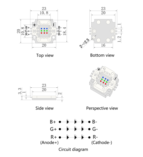 Módulo LED COB cuadrado 10W RGB R1C