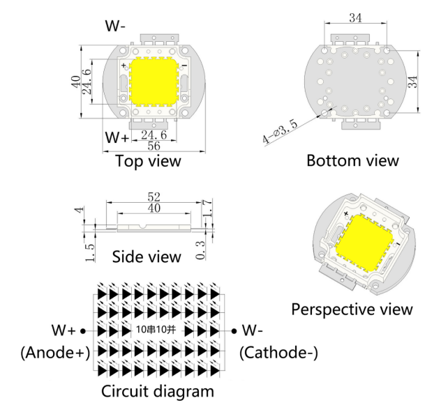 Módulo integrado de luz blanca 6000K de 100W Led Z1C