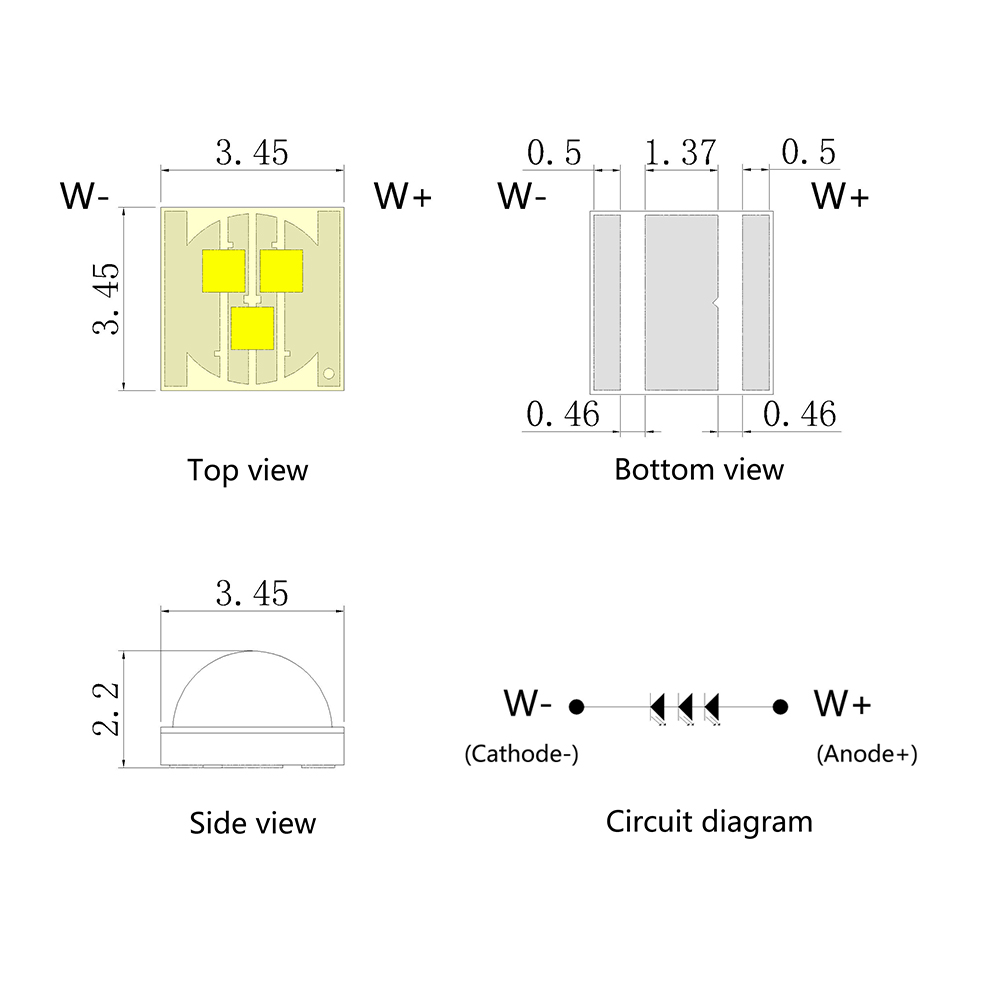 Cerámica SMD 3535 3W 9V LED blanco alto voltaje