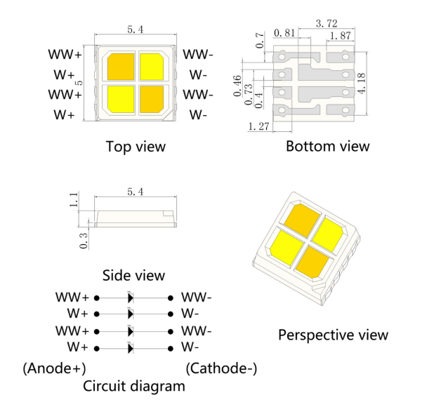 2W 5054 Temperatura de color doble 4IN1 SMD LED