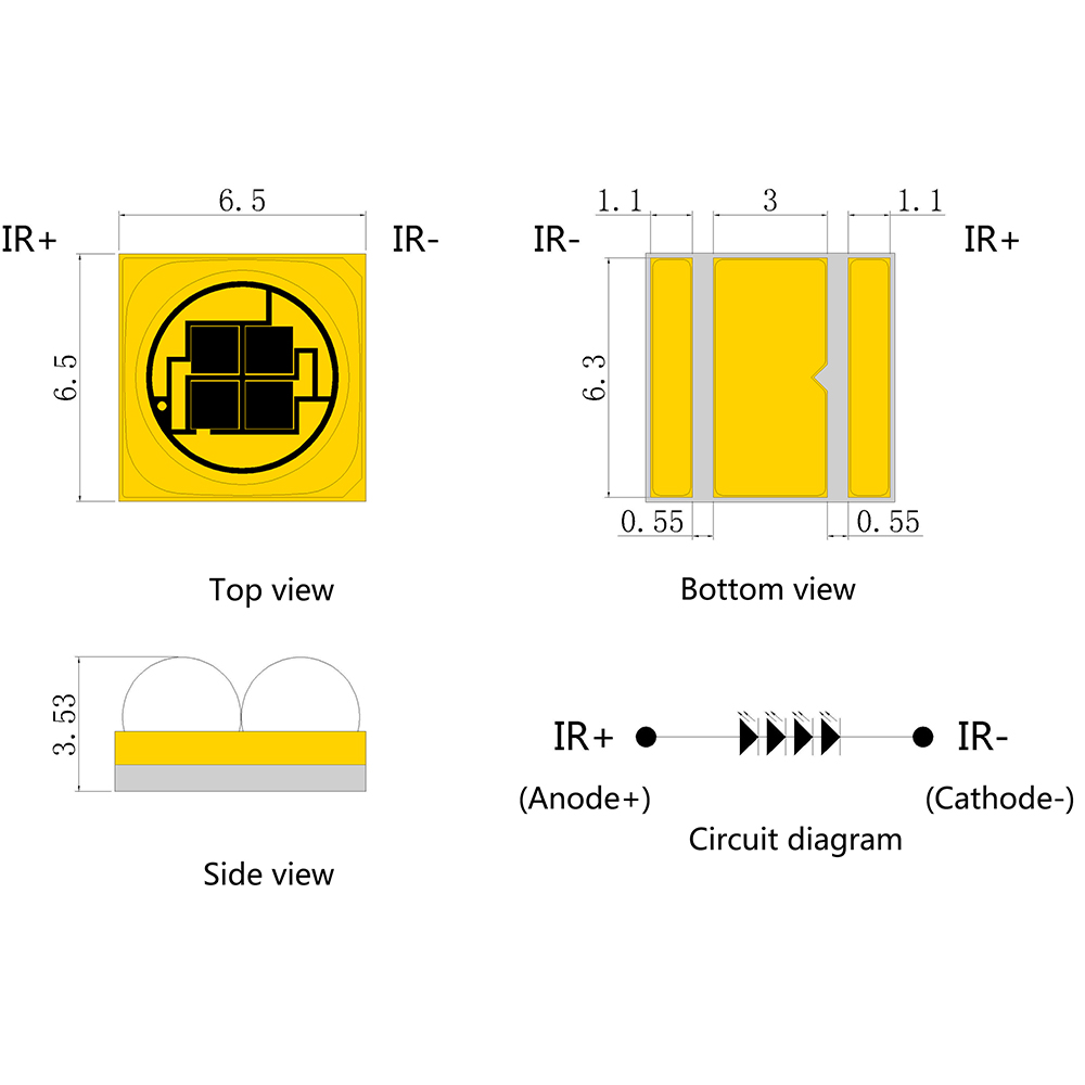 6565 láser VCSEL fuente de luz infrarroja de alta potencia de 30 grados/60 grados dedicada a la terapia médica estética