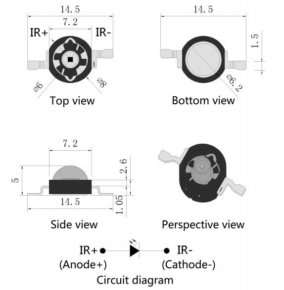 Led IR 850nm de alta potencia de 3w