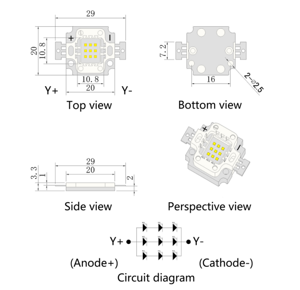 10W Amarillo 590-595nm R1C Módulo LED COB