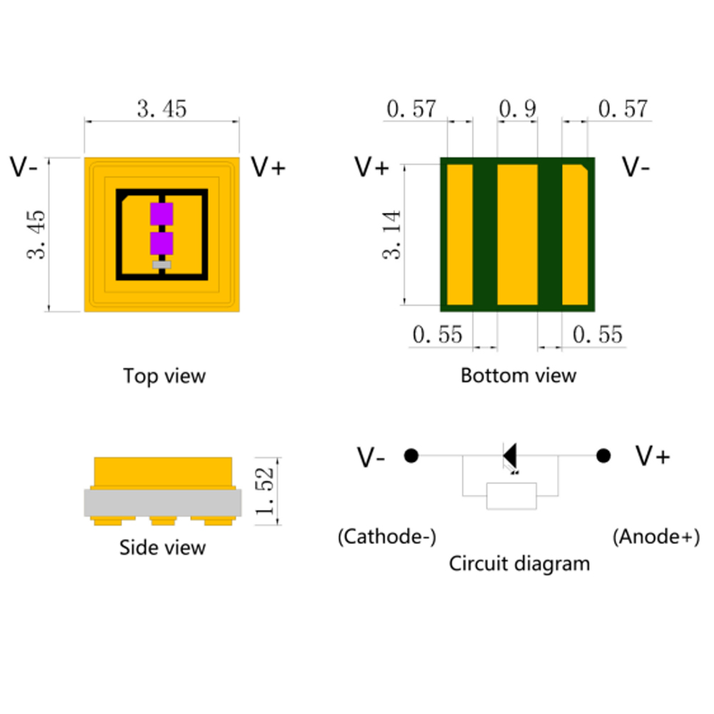 Fuente de luz de curado UV de cerámica 3535 UV 305-310nm