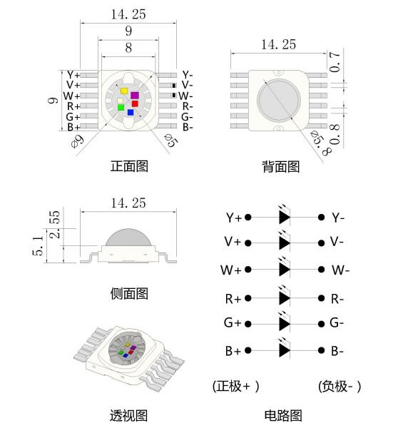 12 pines de alta potencia 12 W RGBWYV 6 en 1 Chip LED