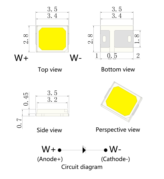 LED SMD 2835 de espectro completo similar al sol de alto CRI de 0,2 W