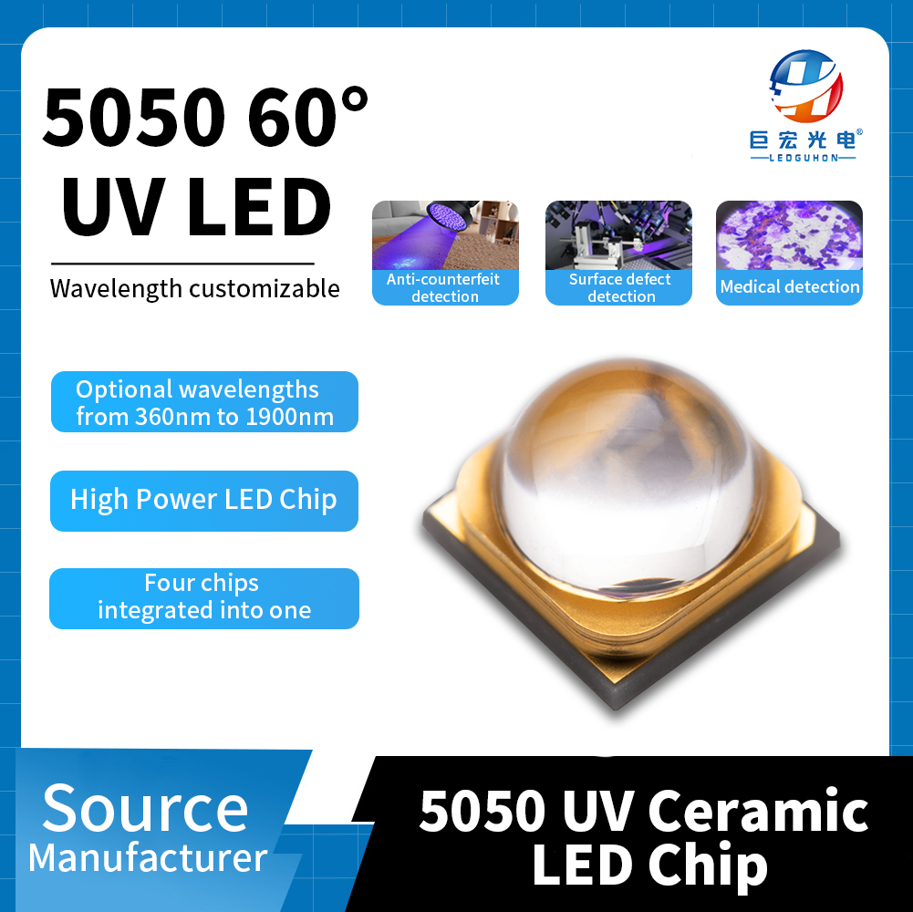5050 cristal de cuarzo lente de 60° chip LED 365-425nm detección anti-falsificación fuente de luz LED de alta potencia