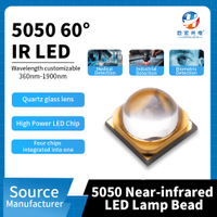 5050 LED infrarrojo de alta potencia lente de cuarzo de 60 ° 705-1150nm identificación y detección fuente de luz infrarroja IR